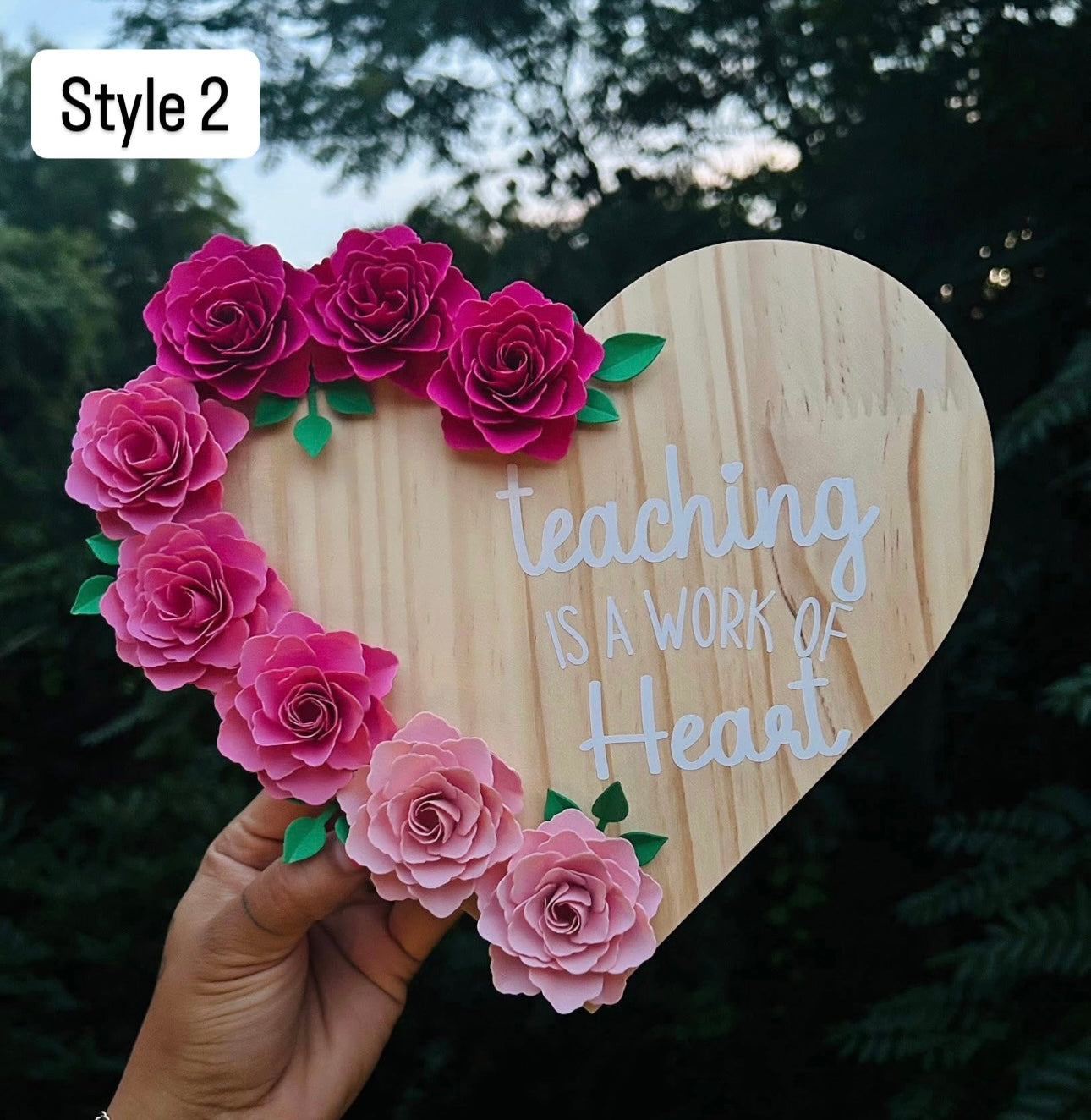 Floral Teacher Wooden Heart